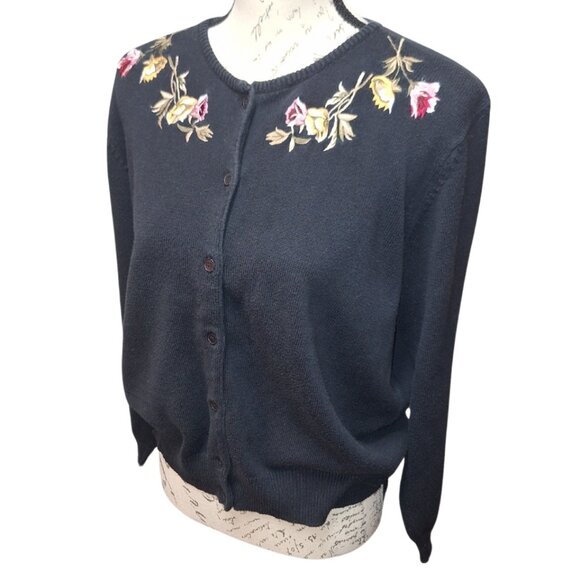 Vintage Knit Cardigan Large 90s Embroidered Floral Boho Cottage Fall Grannycore - Picture 4 of 7